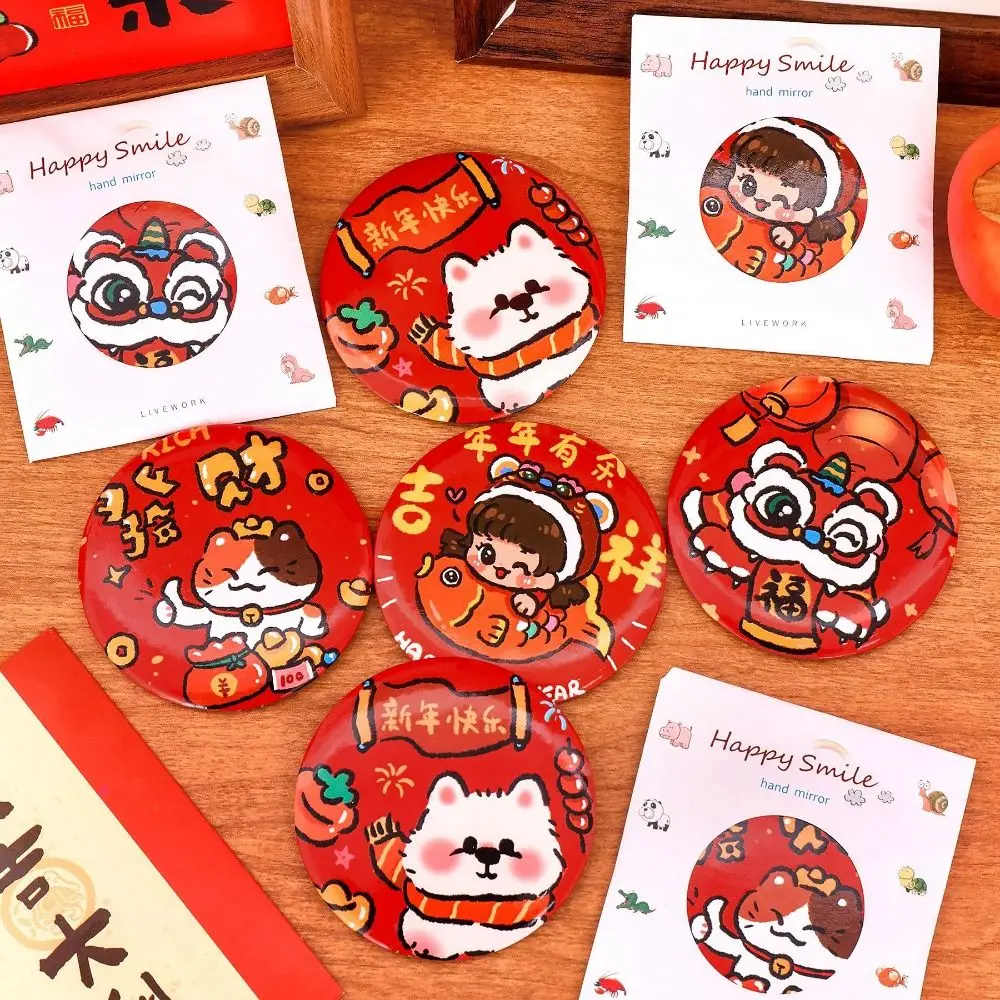 

Elegant Glass Cartoon Spring Festival Mirror Easy To Carry Pocket Make-up Mirror Portable Mini Makeup Mirror Vanity Mirror