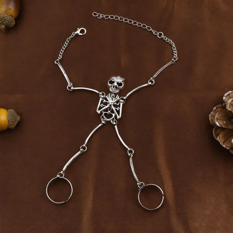 موضة جديدة لعيد الهالوين جمجمة بيع ساخن سوار قوطي داكن خاتم إصبع مجوهرات هيكل عظمي مخصصة للرجال والنساء