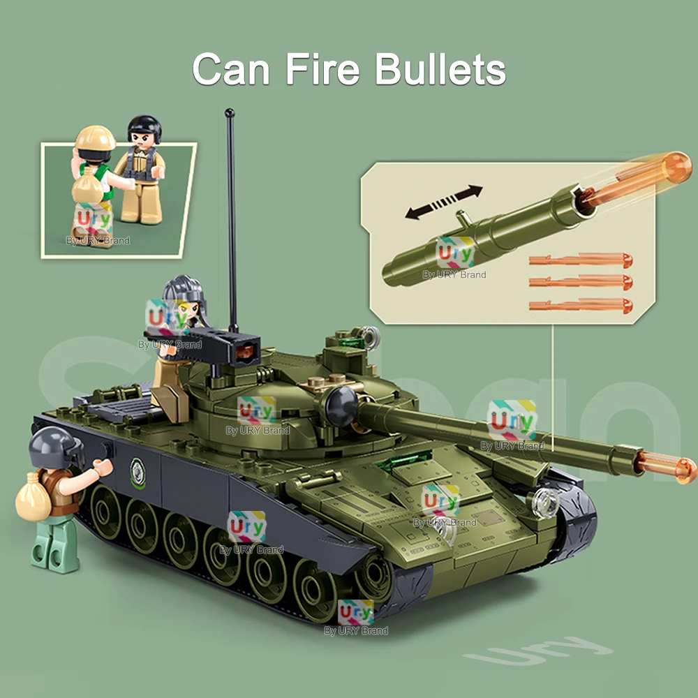 Sluban série militar ww2 tanque de batalha principal veículo do exército lutador suv arma 6 soldados modelo blocos de construção brinquedos para presente crianças