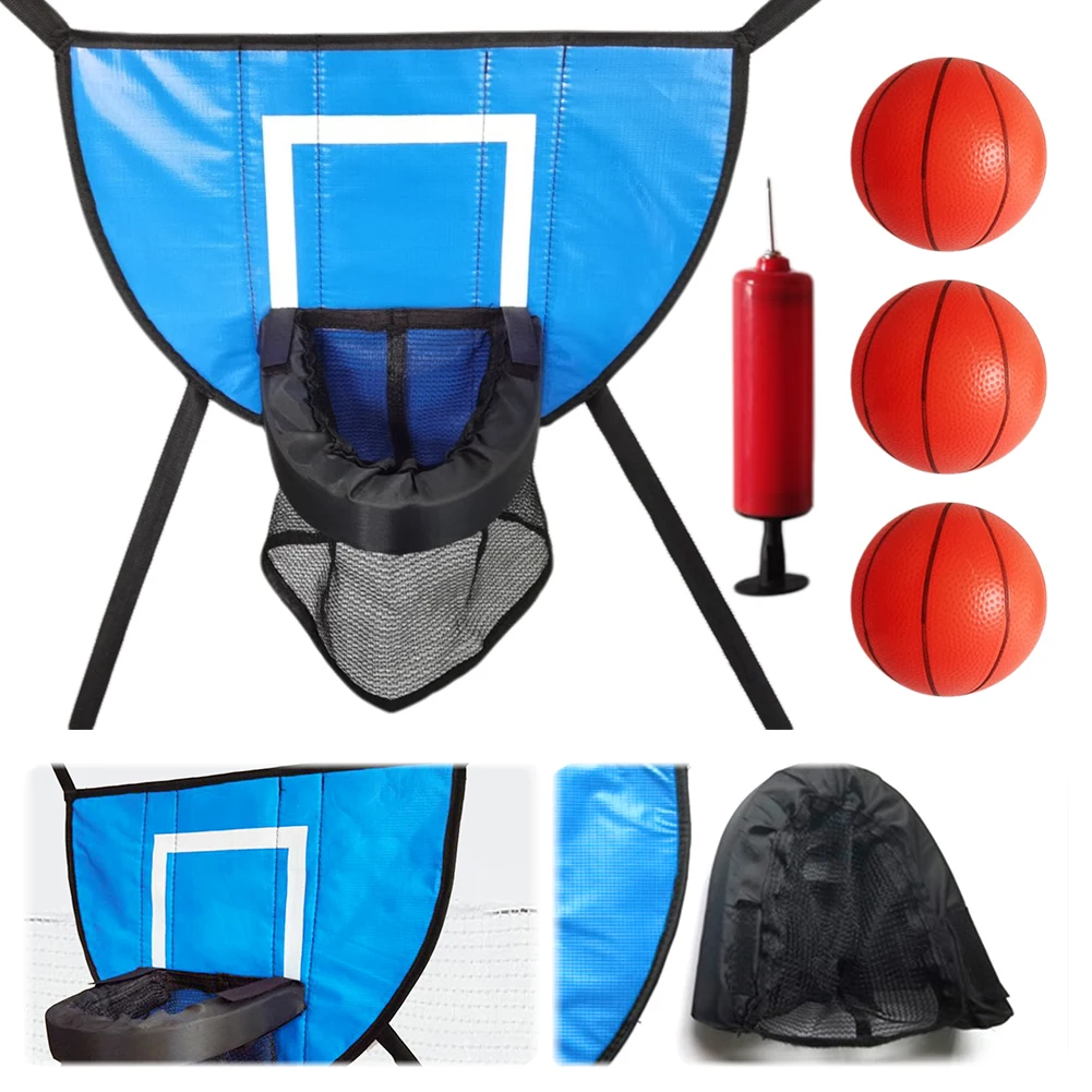 

Trampoline Basketball Hoop Kit with Pump and Mini Ball Kids Sport Games Easy To Assemble for Trampoline and All Ages