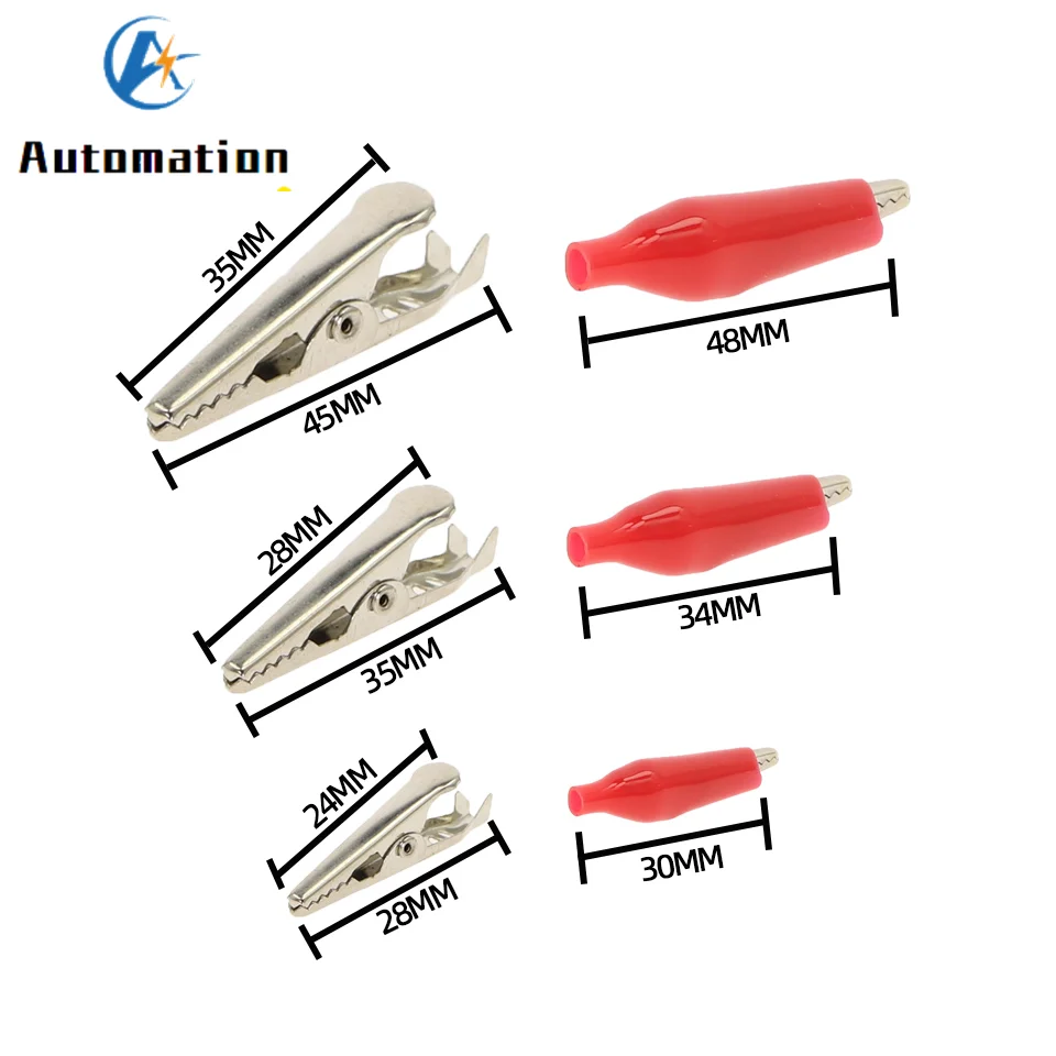 10 Pcs 28MM 35MM 44MM Black Red Soft Plastic Coated Testing Probe Mini Alligator Test Clips