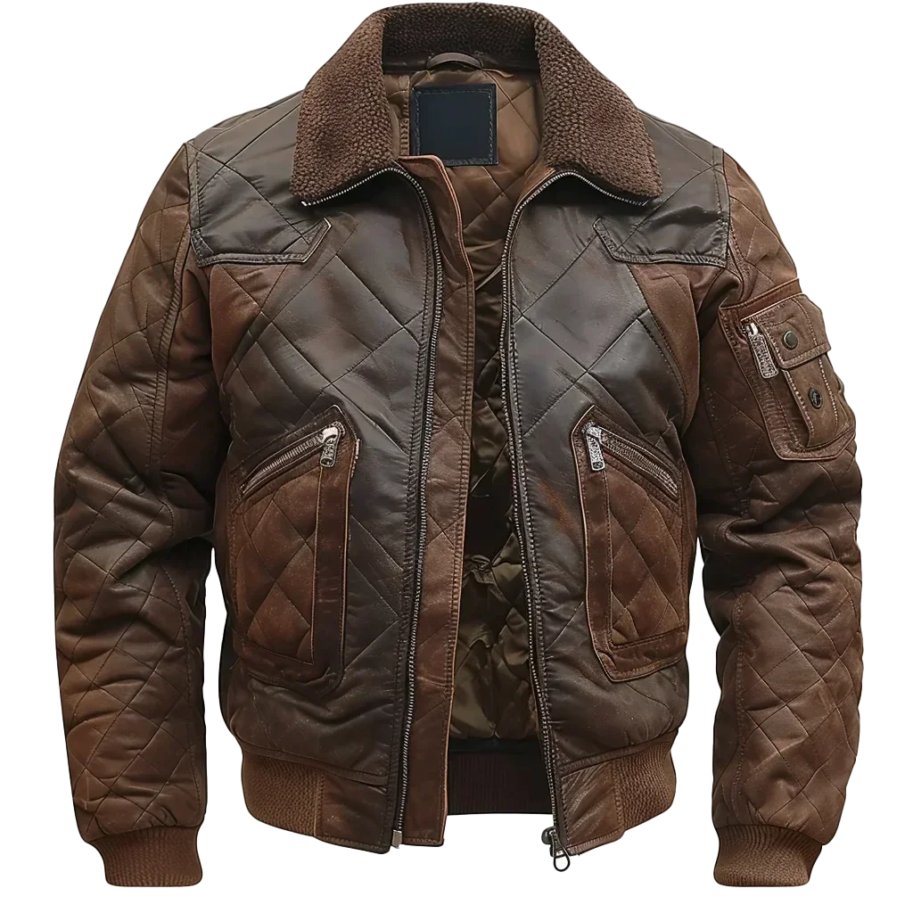 Quilted Leather Bomber Jacket Mens Vintage