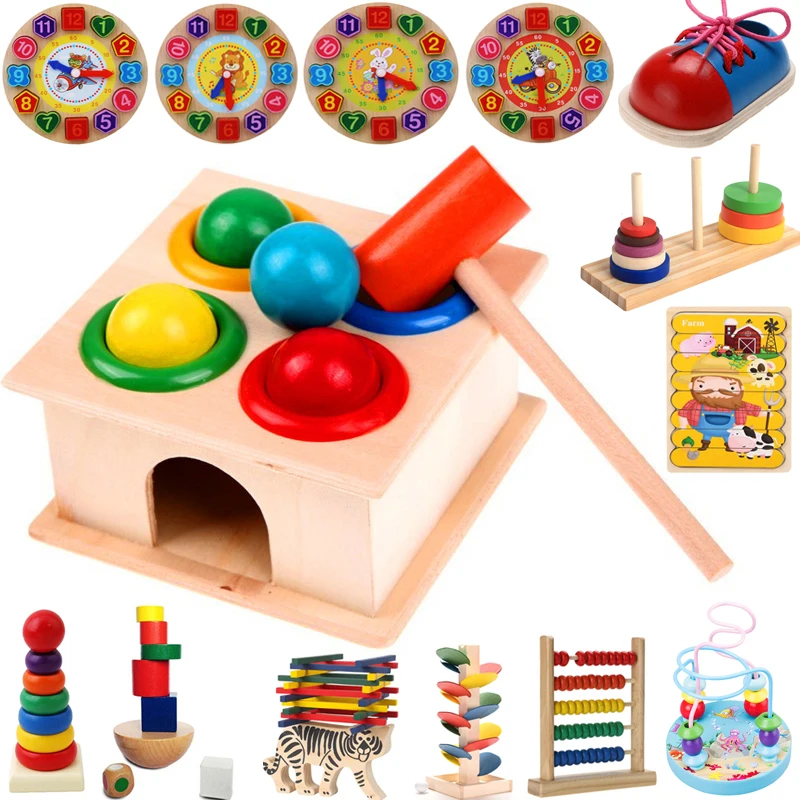 Baby Educational Toy Wooden Ball Hammer Box Children Fun Playing Hamster Game Early Learning Montessori Puzzles Kids Birthday