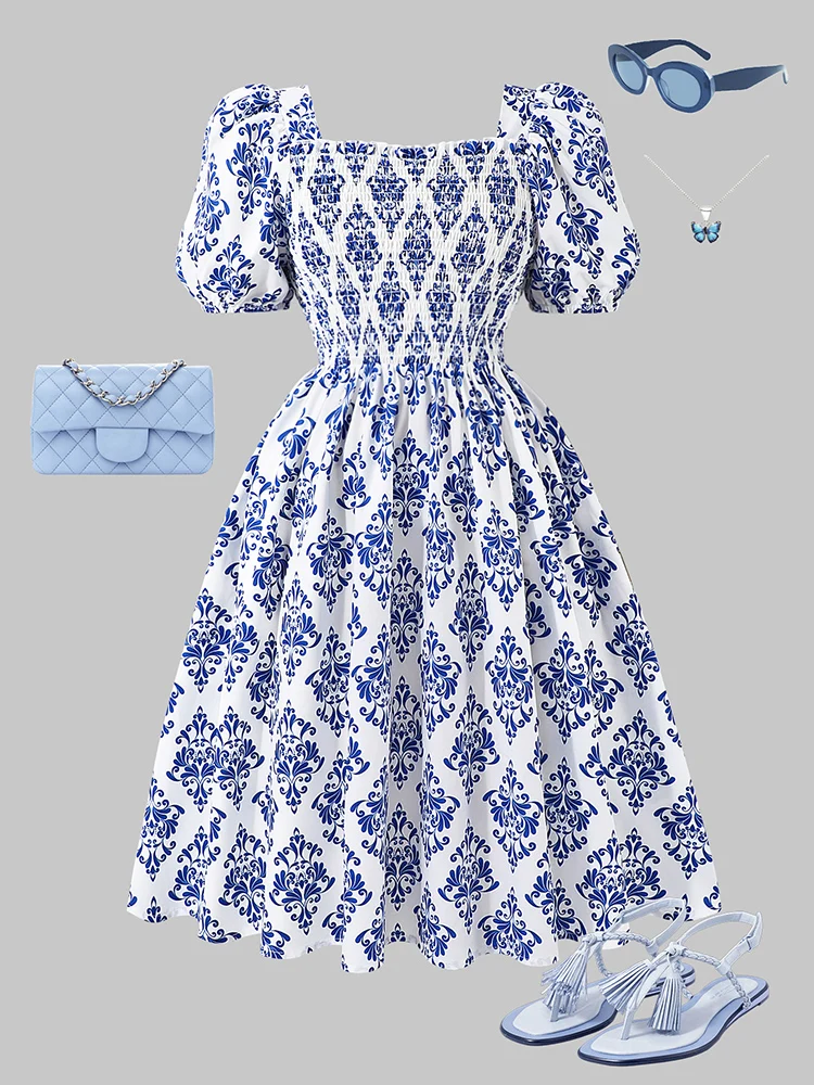 Spring And Summer Women's Plus Size Casual Cute Elegant Bow Decorated Lantern Sleeve One Shoulder Dress