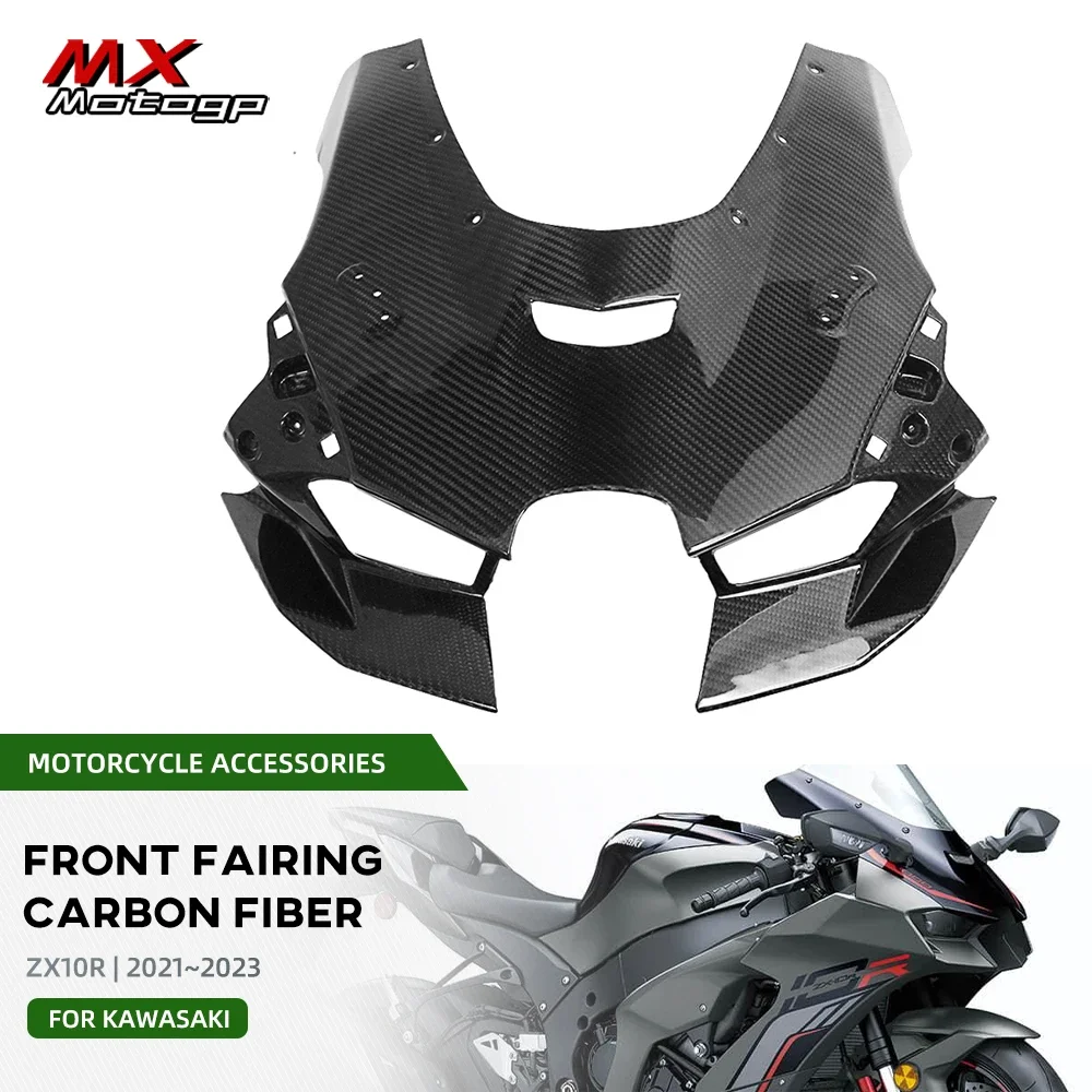 

For KAWASAKI ZX10R ZX 10R 2021 2022 2023 Carbon Fiber Front Upper Headlight Cowl Fairing Motorcycle Head Lamp Nose Panels ZX-10R