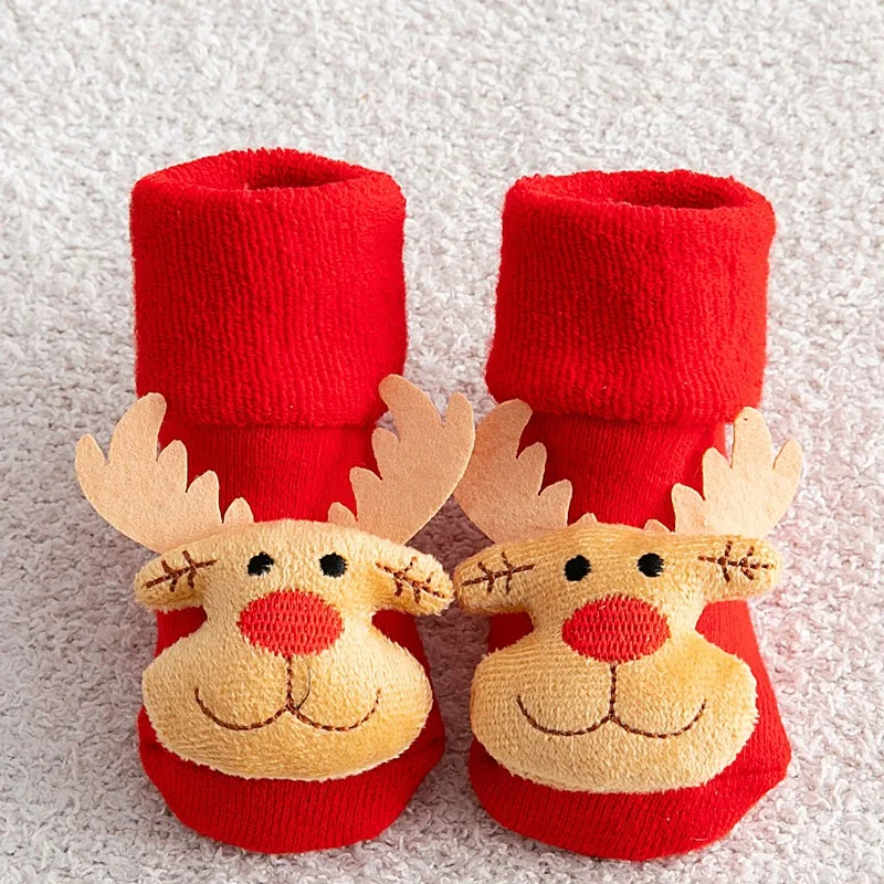 Chaussettes de Noël en coton imprimé pour enfants, chaussettes épaisses pour tout-petits, chaussettes courtes pour nouveau-nés, bébés garçons et filles