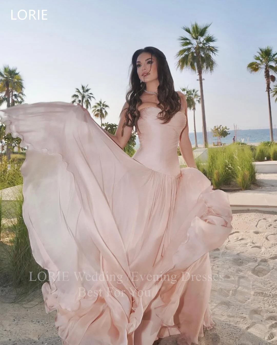 LORIE Urocze Sukienki Wieczorowe Bez Ramiączek Plisowane Sukienki na Przyjęcia Trapezowe Sukienki Balowe z Drapowaniem do Ziemi Szyte na Miarę