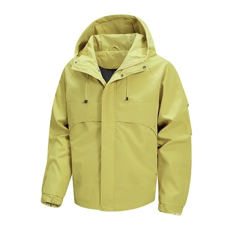 

Men Jacket Autumn American Retro Solid Long Sleeve Zipper Male Hooded Outerwear Outdoor Sport Waterproof Windprood Man Coat