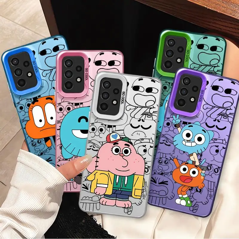 Darwin-Gumball-Richard Watterson Colorful Silver Phone Case for Samsung Galaxy A55 A54 A53 A15 A12 A13 A14 A35 A25 A50 A05 Funda