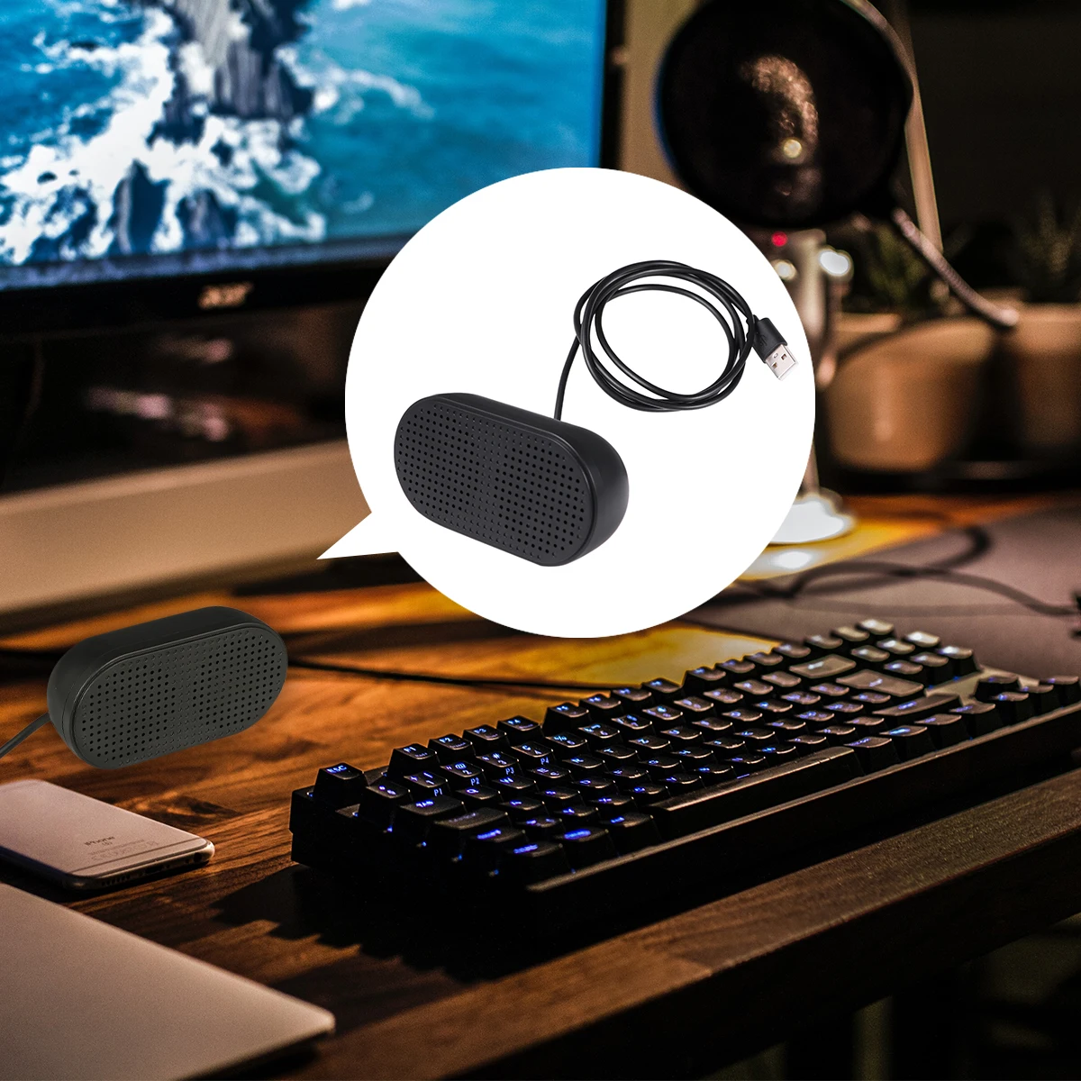

Portable USB Speaker for Computer Laptop Desktop Plastic Wired Mini Soundbar Easy Carry Small Size Great Gift