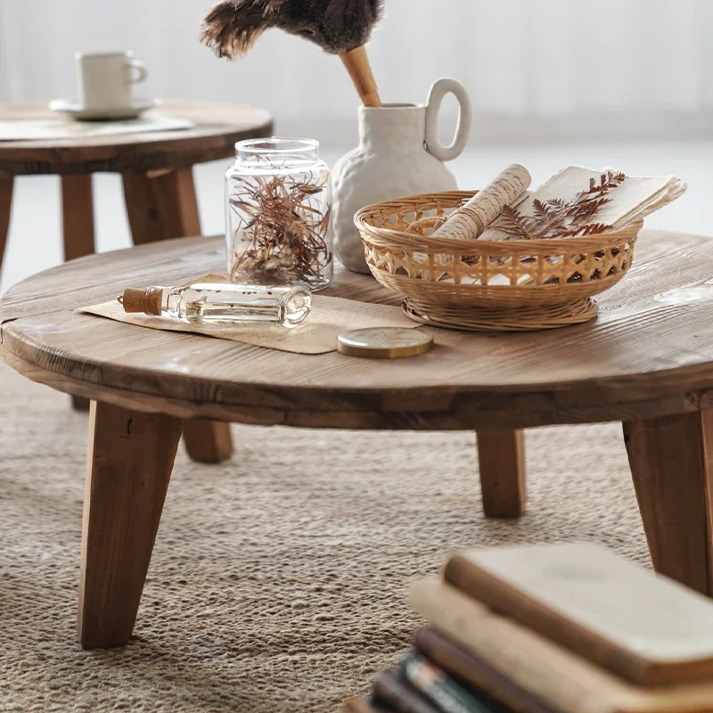 

Solid wood round low coffee table old pine combination modern simple living room round table