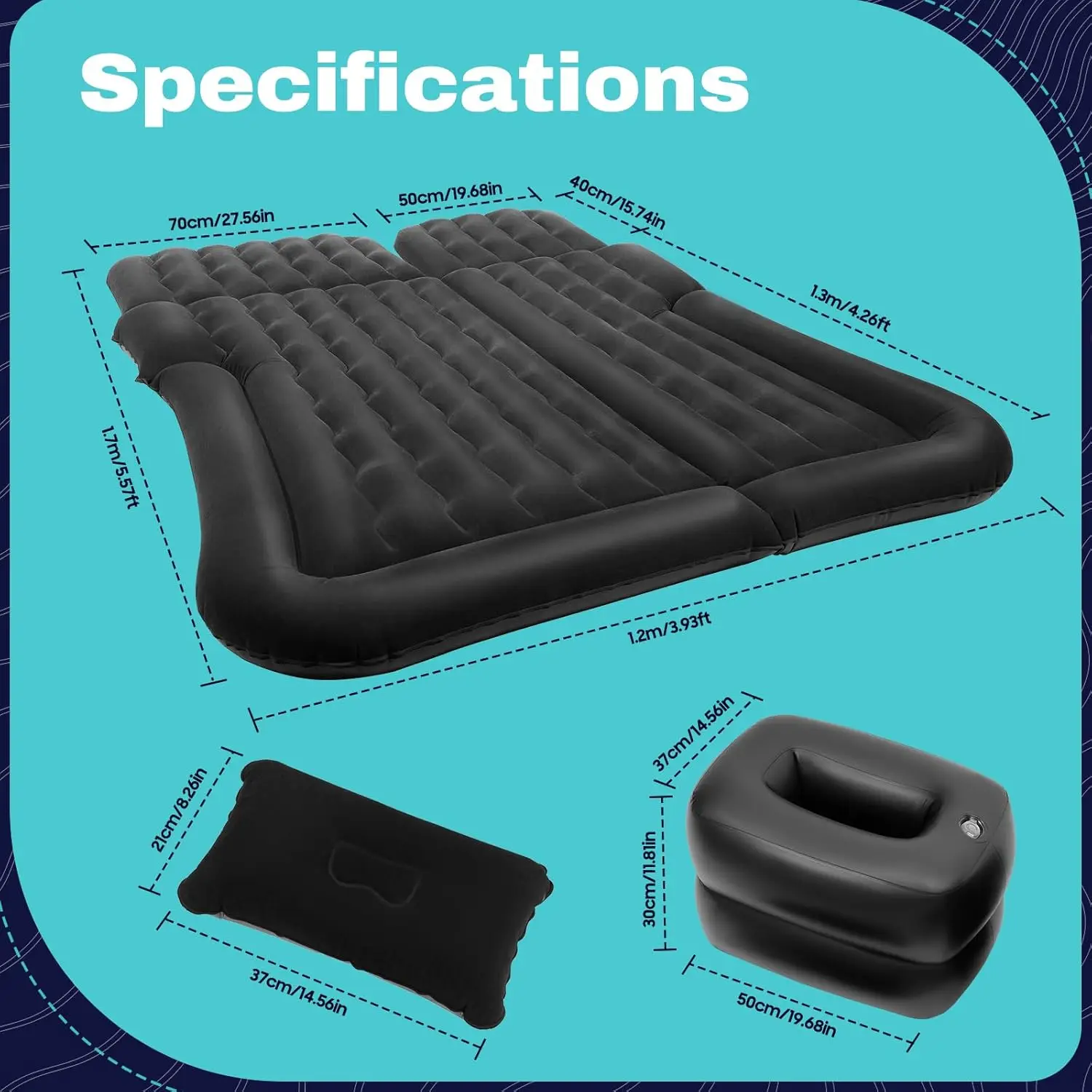 Matelas gonflable amovible avec 2 oreillers et pompe, matelas SUV, matelas pneumatique pour voiture, voyage, Camping, activités de plein air