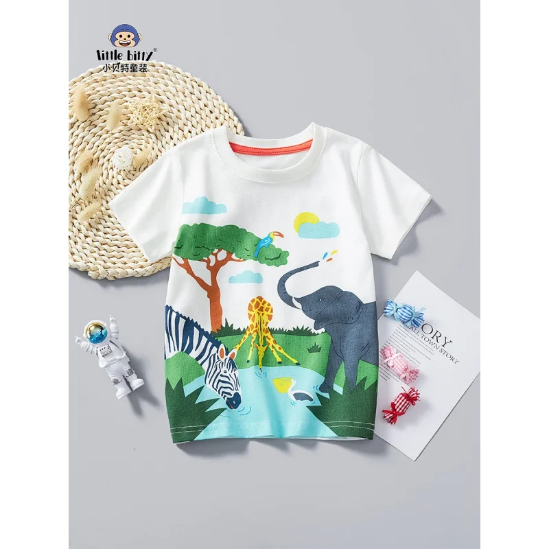 

Children's Short Sleeve2024Summer New WhiteTShirt Boy Sports Sweat-Absorbent Shirt Baby Wholesale