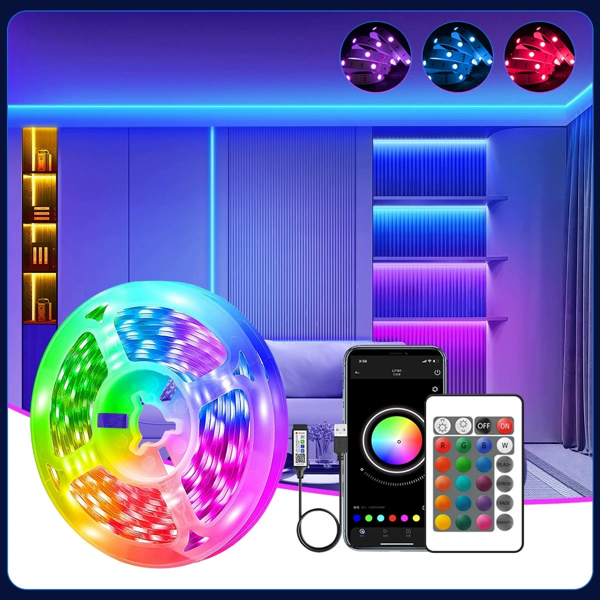 1-30M RGB LED Strip Light with Remote Control USB 5V Bluetooth LED Strip Flexible Ribbon Luces Led Tape for Game Room Decoration