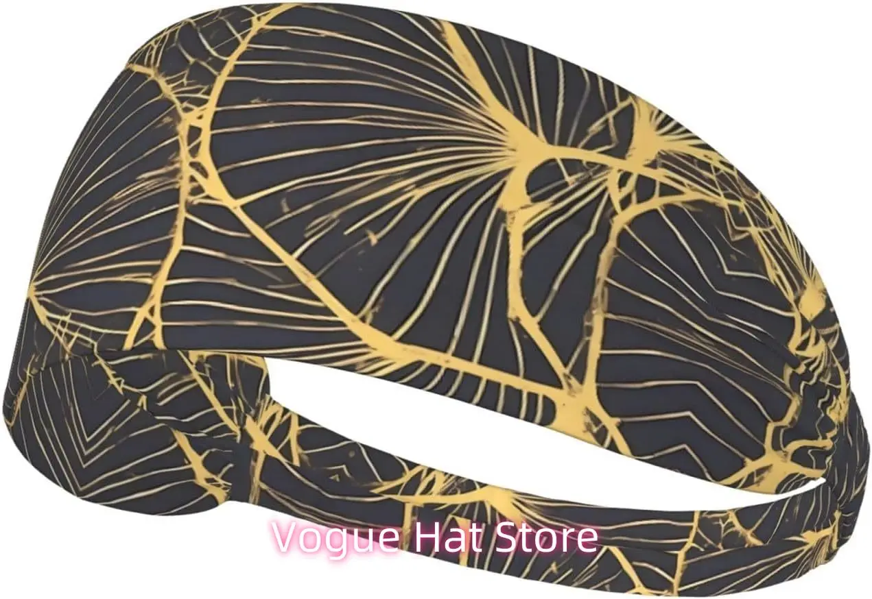 

Elastic Exercise Headband, Outdoor Sports Elastic Headband, Fitness, Yoga, Running, Cycling Golden Leaf Pattern