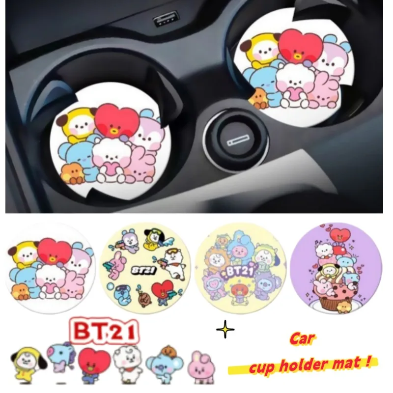 Neue BT21 Tata Chimmy Mang Shaky personalisierte kreative Untersetzer für Auto-Wasserbecher, rutschfeste Matten, Dekoartikel im Großhandel