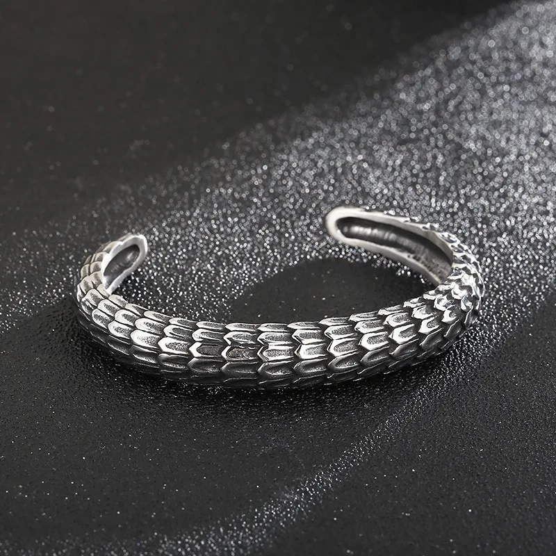 

Buyee 925 Sterling Silver Male Big Bangle Dragon Scale Pattern Bangle for Men Fashion Unique Rock Punk Fine Jewelry Circle Gift