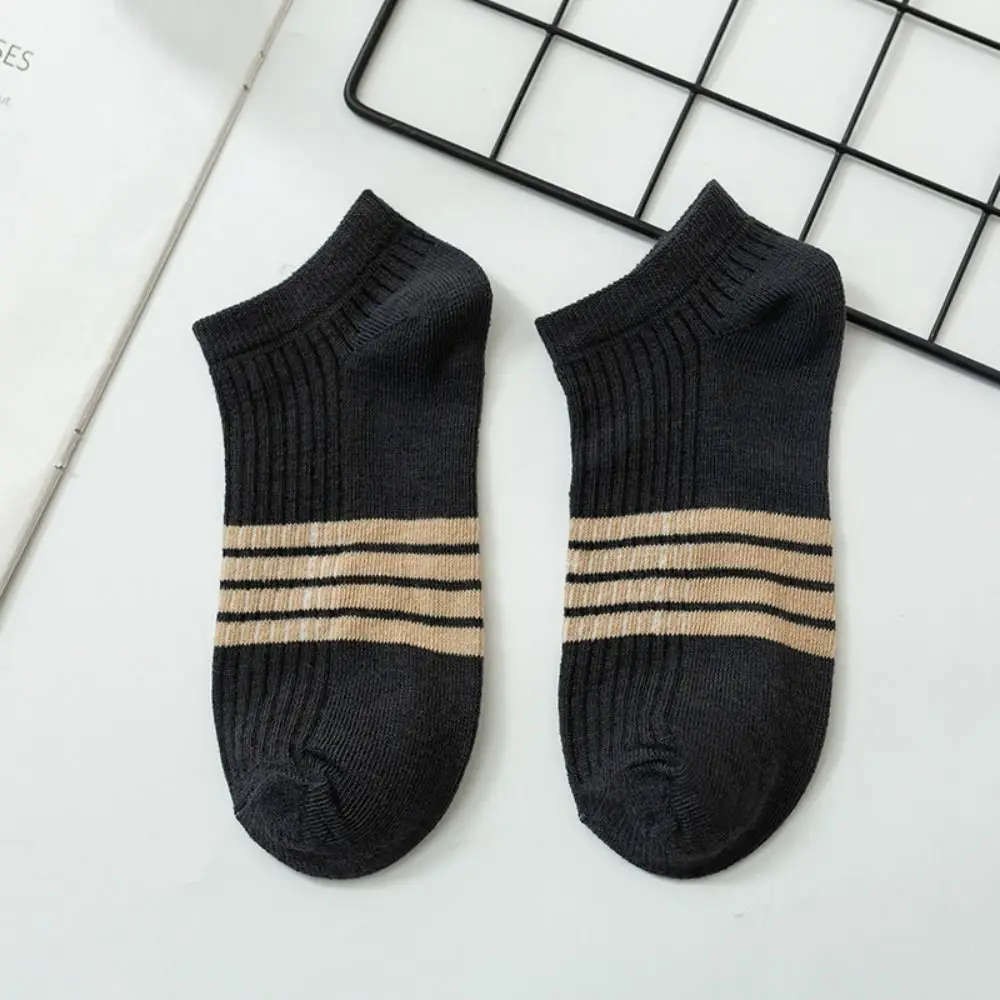 10Pairs Elastic Patchwork Ankle Thin Socks Cotton Breathable Striped Invisible Socks Anti-slip Hosiery Men's Tube Socks Summer