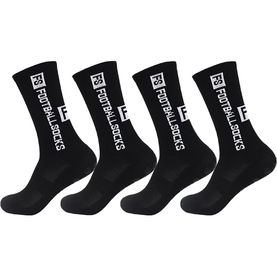 4 Paar Fußballsocken für Herren und Damen, FS-Buchstabensocken, Sport, Basketball, Baseball, Rugby, Radfahren, Laufen, Gummigriffsocken