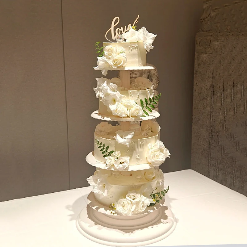 New multi-layer simulation cake model Mori flowers and flowers wedding plastic window display sample customization