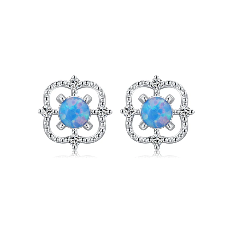 MODIAN Echt 925 Sterling Silber Aushöhlen Linie Ohr Studs für Frauen Blau Opal Trendy Stud Ohrringe Feine valentinstag tag Schmuck