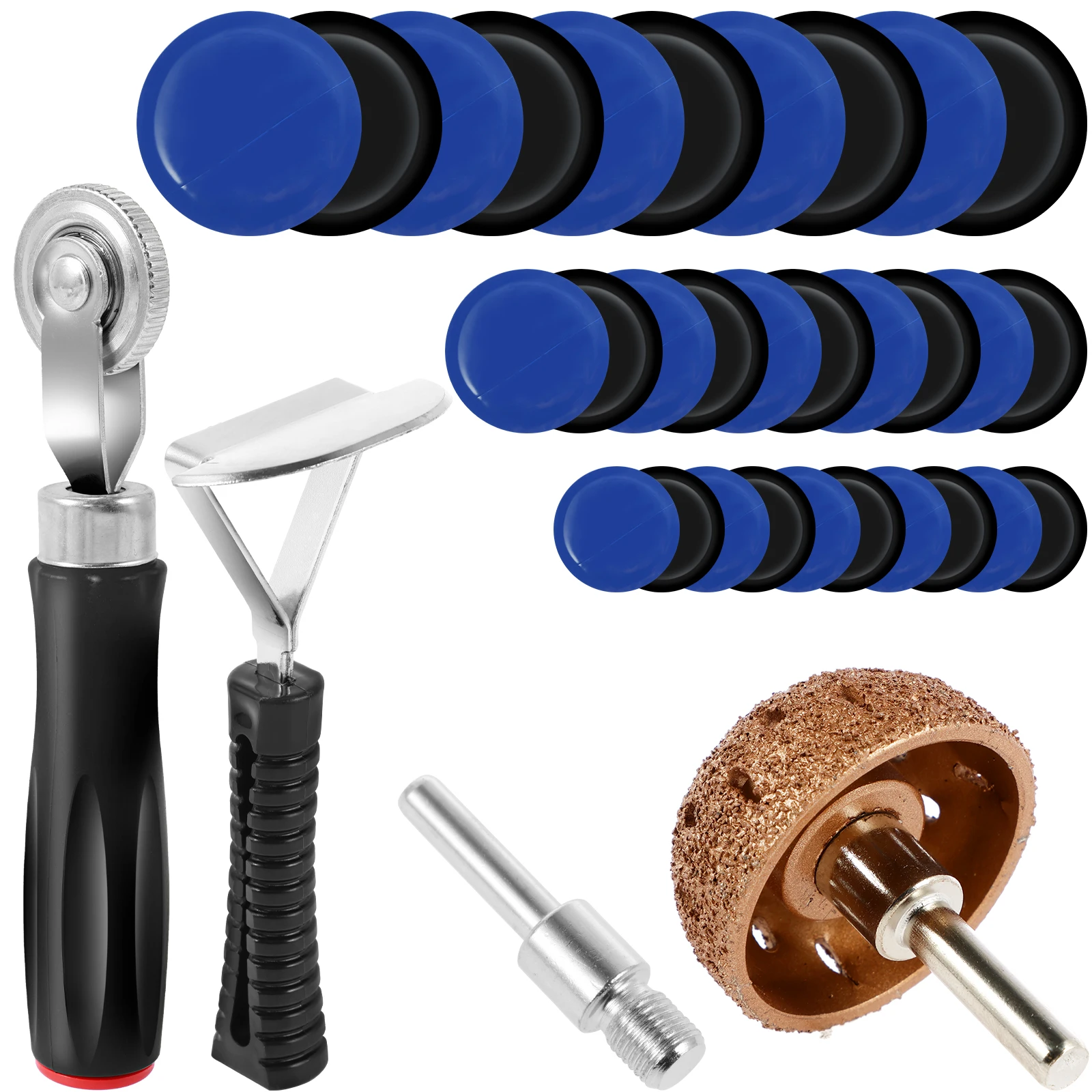 

33Pcs Tire Patch Kit Tire Rubber Repair Patch Kit with Roller Scraper Heavy Duty Tire Tube Patch Kit Portable Tire Repair Tools