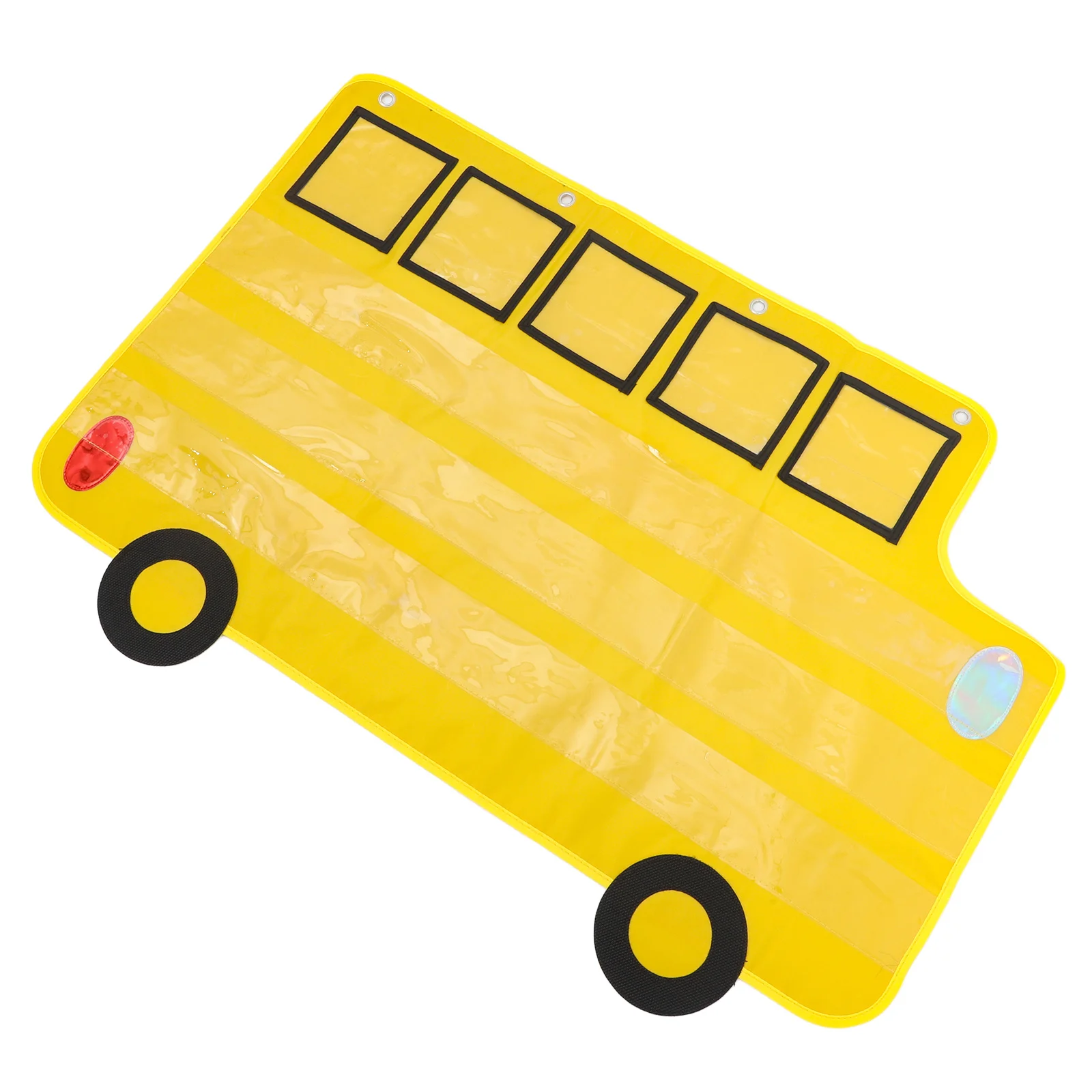 

Bus Themed Alphabet Pocket Chart Large Classroom Organizer with Transparent Pockets for Letter Recognition Homeschool Education