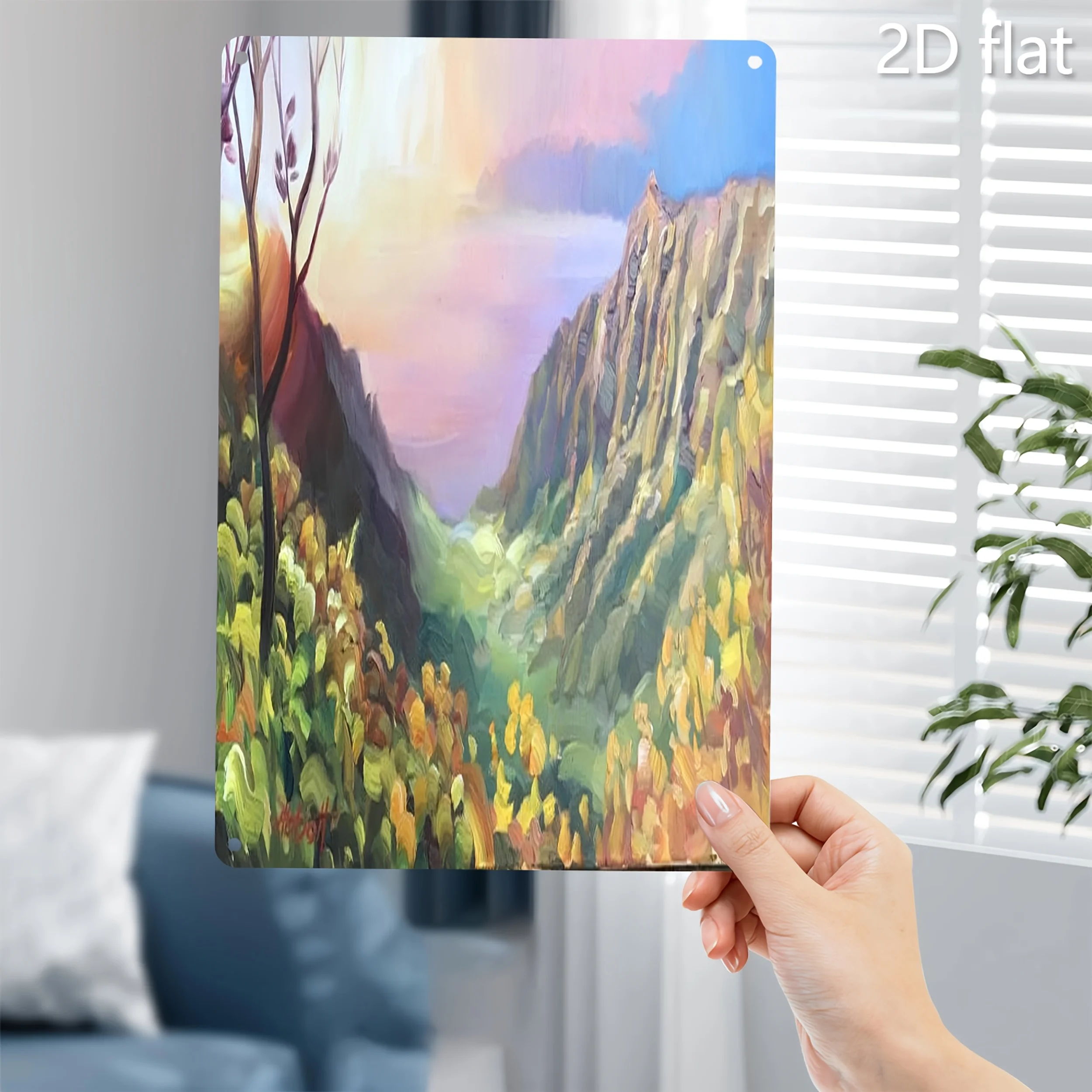 مسطح ثنائي الأبعاد، قطعة واحدة، مسطح ثنائي الأبعاد، صورة صفيح، عرض الوادي، ديكور معلق على الحائط، محفور مسبقًا، فن حديدي مقاوم للطقس، Roo