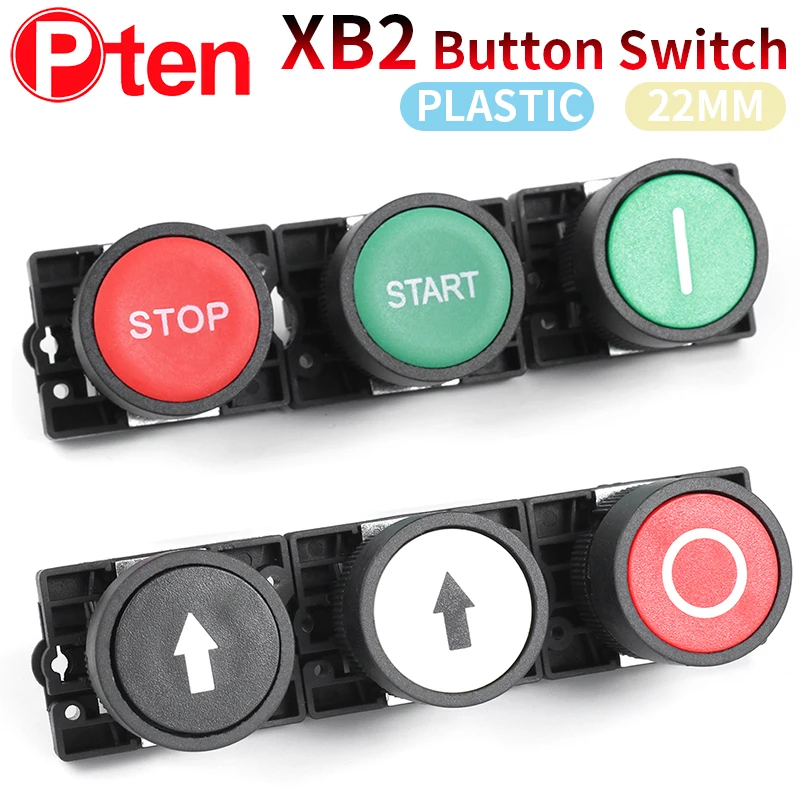 

XB2 Button switch self reset flat head 22mm start 1NO NC Momentary Push Button Switch Plastic head graphics DIY stop start