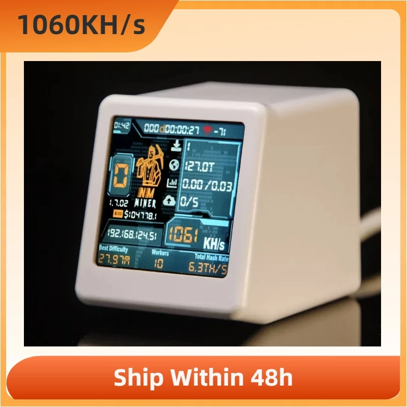 Solo Lottery BTC Miner for Computer Nerd Smart TV Hashrate 1060 KH/s ESP32 Gift Home Silent Desktop Clock Lower Power Consumptio