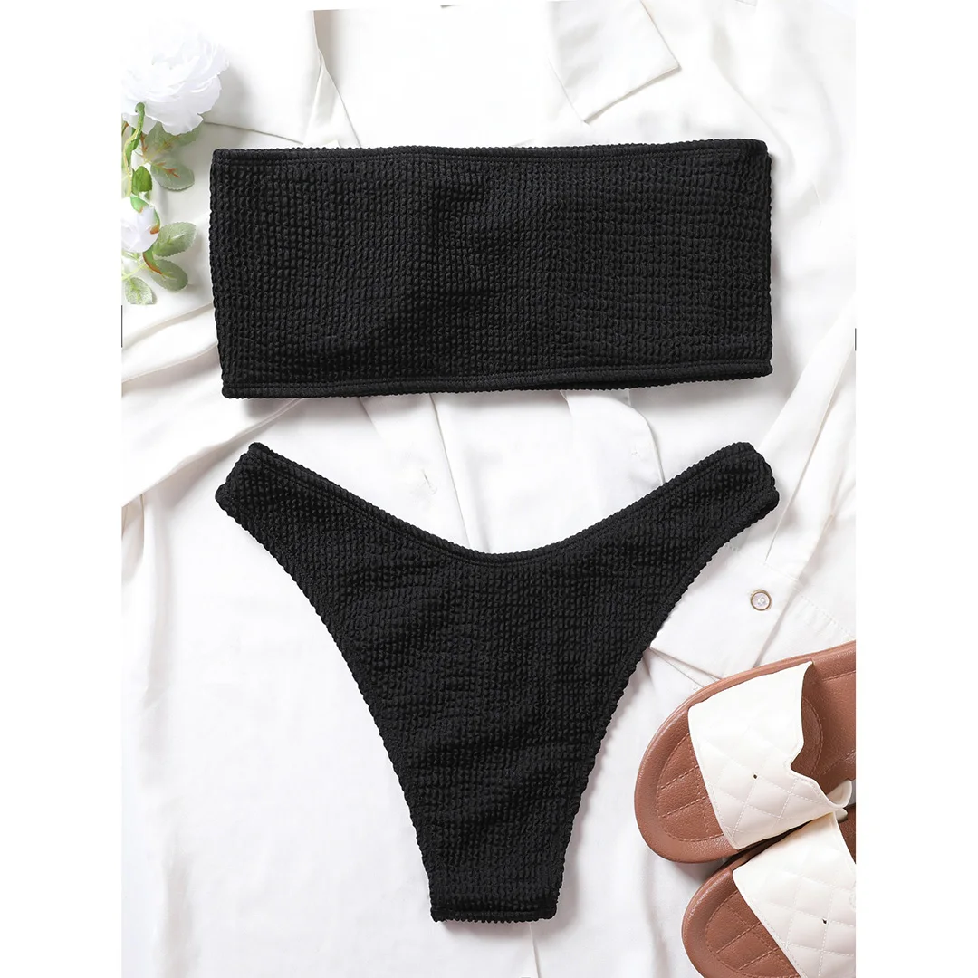 Bandeau-Bikini, trägerlos, mit gerafftem, knitterigem Stoff, Damen-Badebekleidung, zweiteiliger Bikini, Badeanzug, Badebekleidung, Modell V3314B. – Detail 38