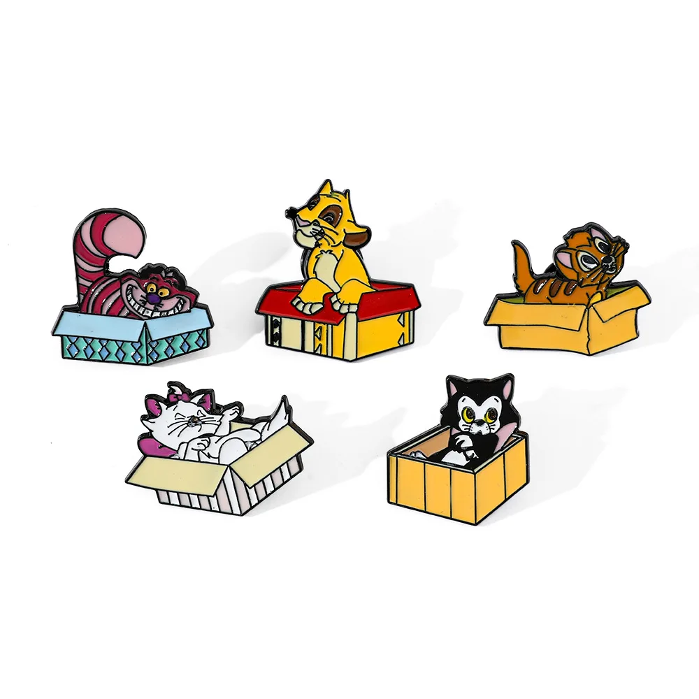 

Creative Anime Brooch Disney ‌Simba Marie Cheshire Cat in Box Enamel Pin Metal Badge Clothing Backpack Accessories Gift