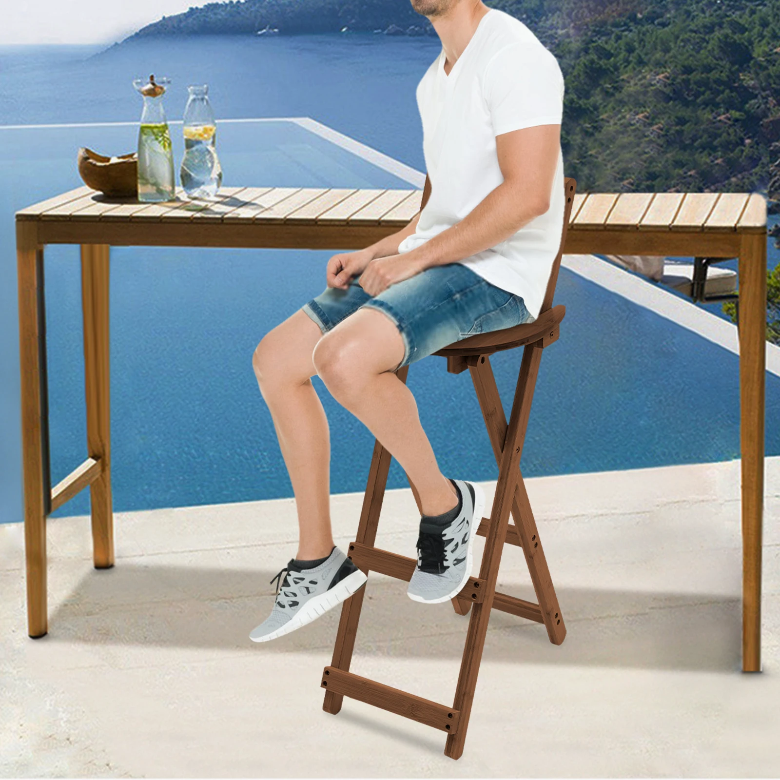 Ensemble de chaises de bar de jardin avec tabouret, comptoir recommandé, ensemble de salle à manger pour cuisine, plage, capacité de charge d'environ 90kg