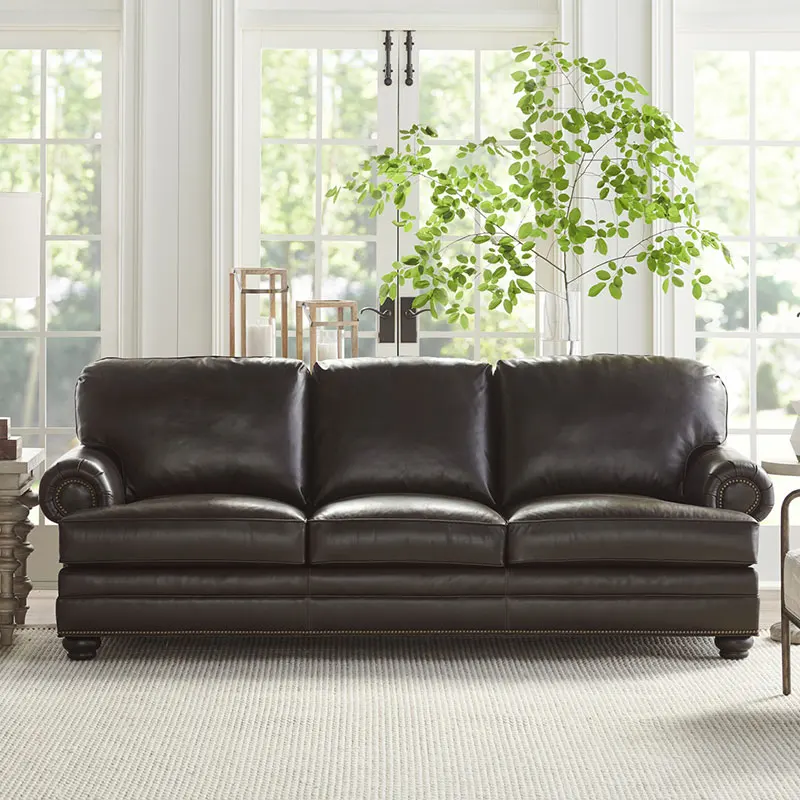 American retro buckle leather sofa French antique oil wax cowhide living room cigar bar hotel bed and breakfast sofa