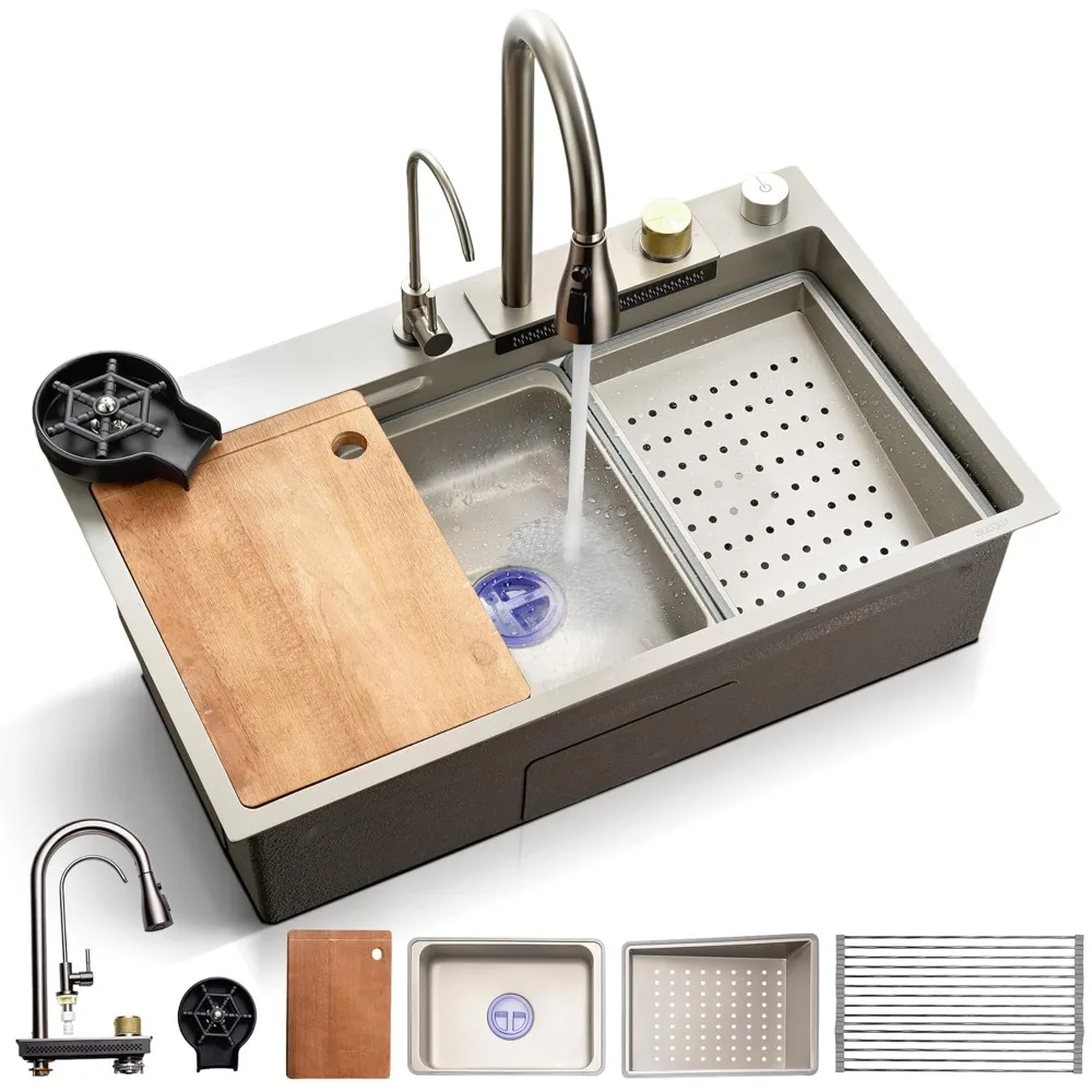 

Stainless Steel Kitchen Sink | Undermount & Drop-In Installation | 13 Gauge & 30L x 18W x 9H IN | Includes Faucet, Drain