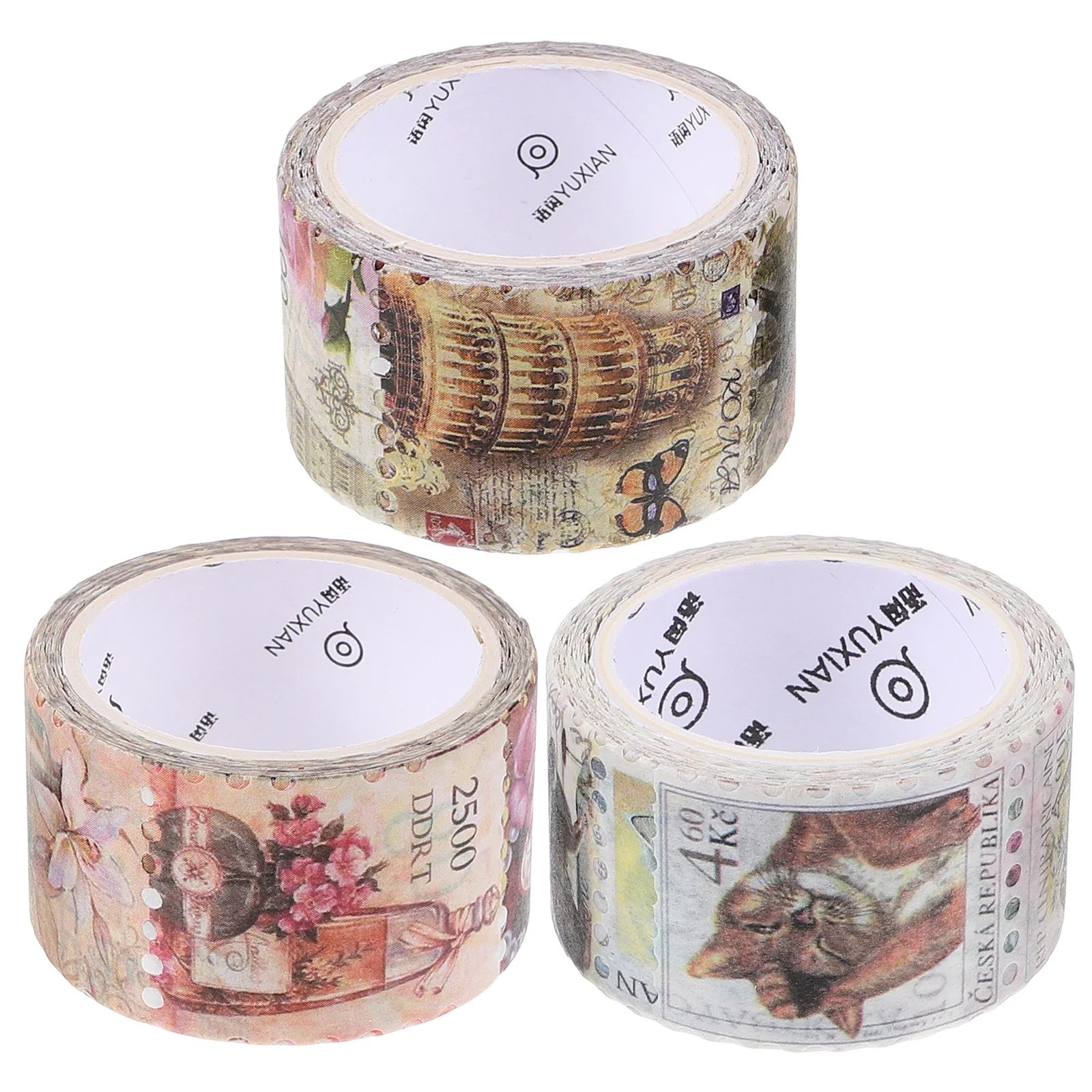 Colored Scrapbook Tape Vintage Stickers Stamps and Washi Postage Retro Decoration Tapes Self-adhesive Note