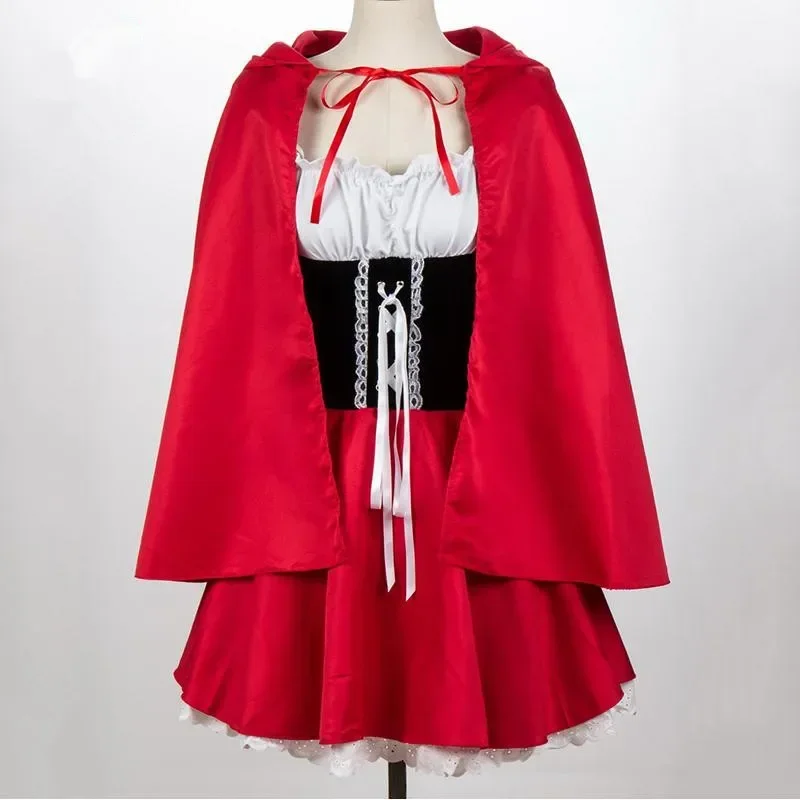 S-6XL Fairy Tale Little Red Riding Hood Costume for Women Adult Halloween Carnival Cosplay Fancy Dress Cloak