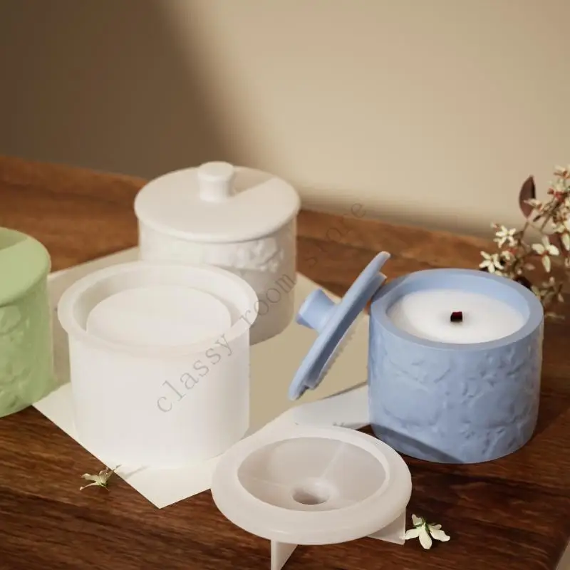 جديد جرة أسطوانية الراتنج قالب من السيليكون لوتس شكل صندوق تخزين المجوهرات مع غطاء قالب لصياغة شمعة حامل جرة الحلوى #6