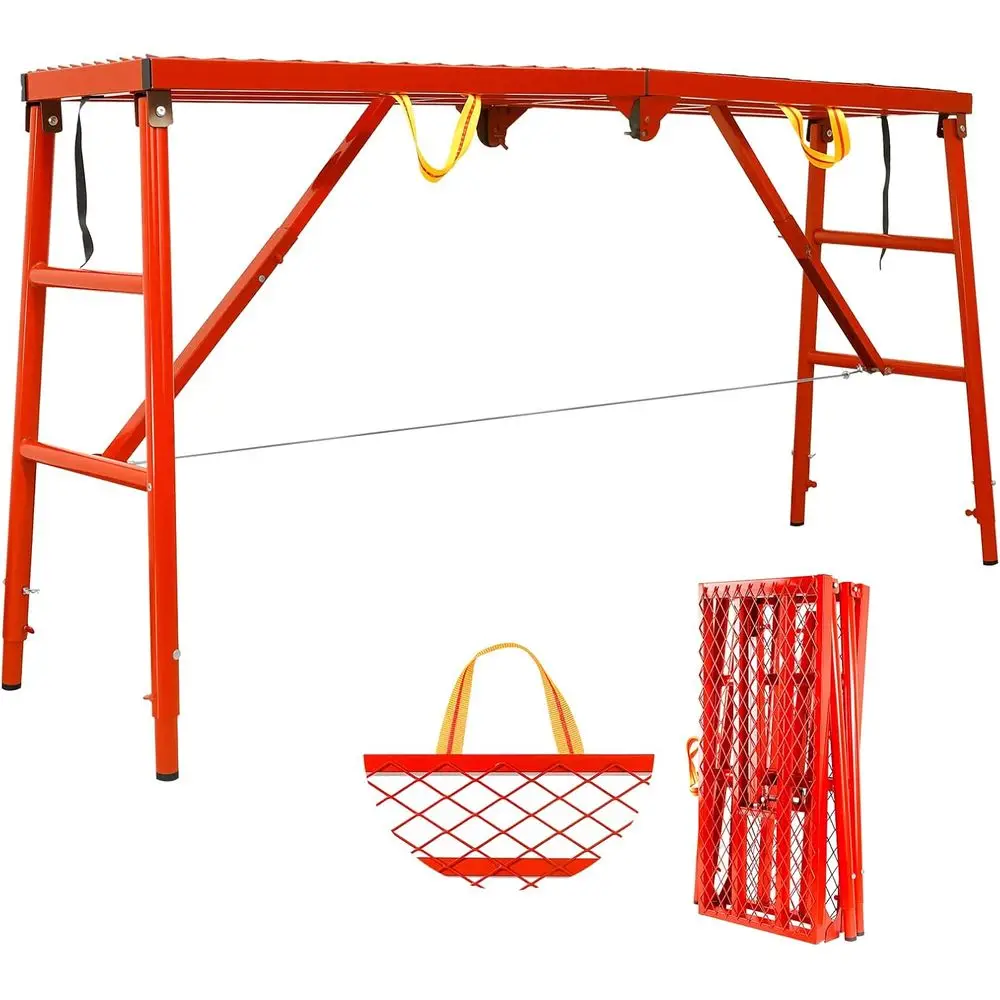 Adjustable Work Platform Ladder, 1000 LBS Heavy Duty Folding Scaffold for Stairs, Professional Painting & Construction, Tool-Fre