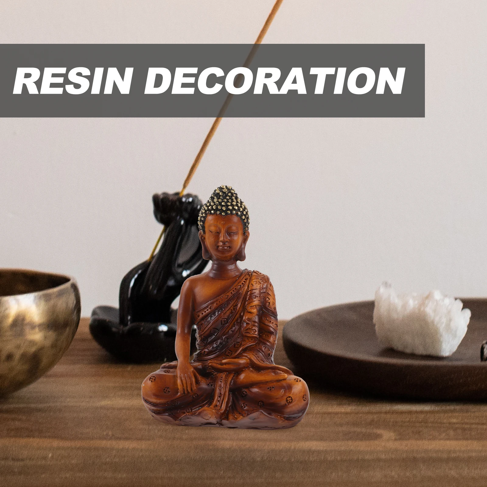 

Compact Resin Buddha Statue Small Desktop Ornament Retro Style Buddha Decor for Home Office Shelf Indoor Decoration