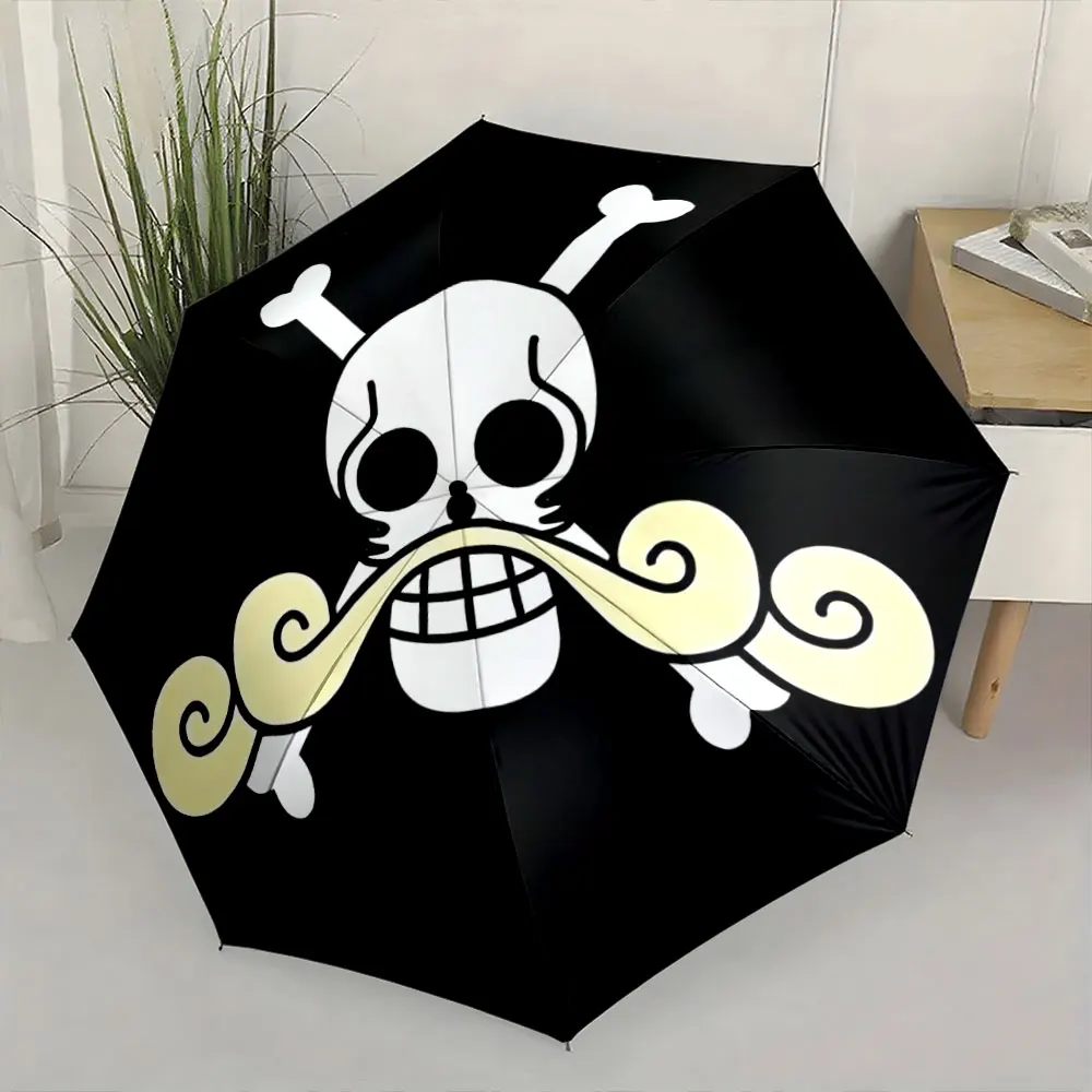 Vintage Pirate Skull Crossbones Mustache Logo Print Compact Folding Travel Parasol Anime Pirate Style Decorative Gift