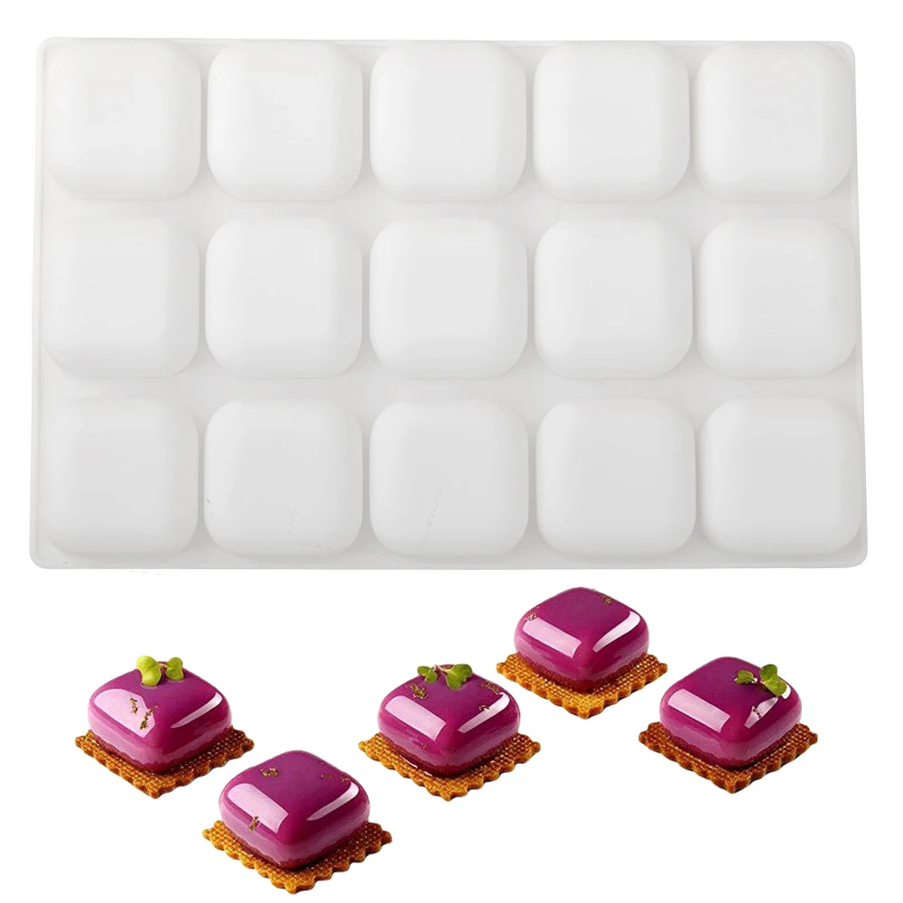 Moule à gâteau en Mousse en pierre carrée à 15 cavités, en forme de Cube, pour Dessert au chocolat, en Silicone, pour pâtisserie française