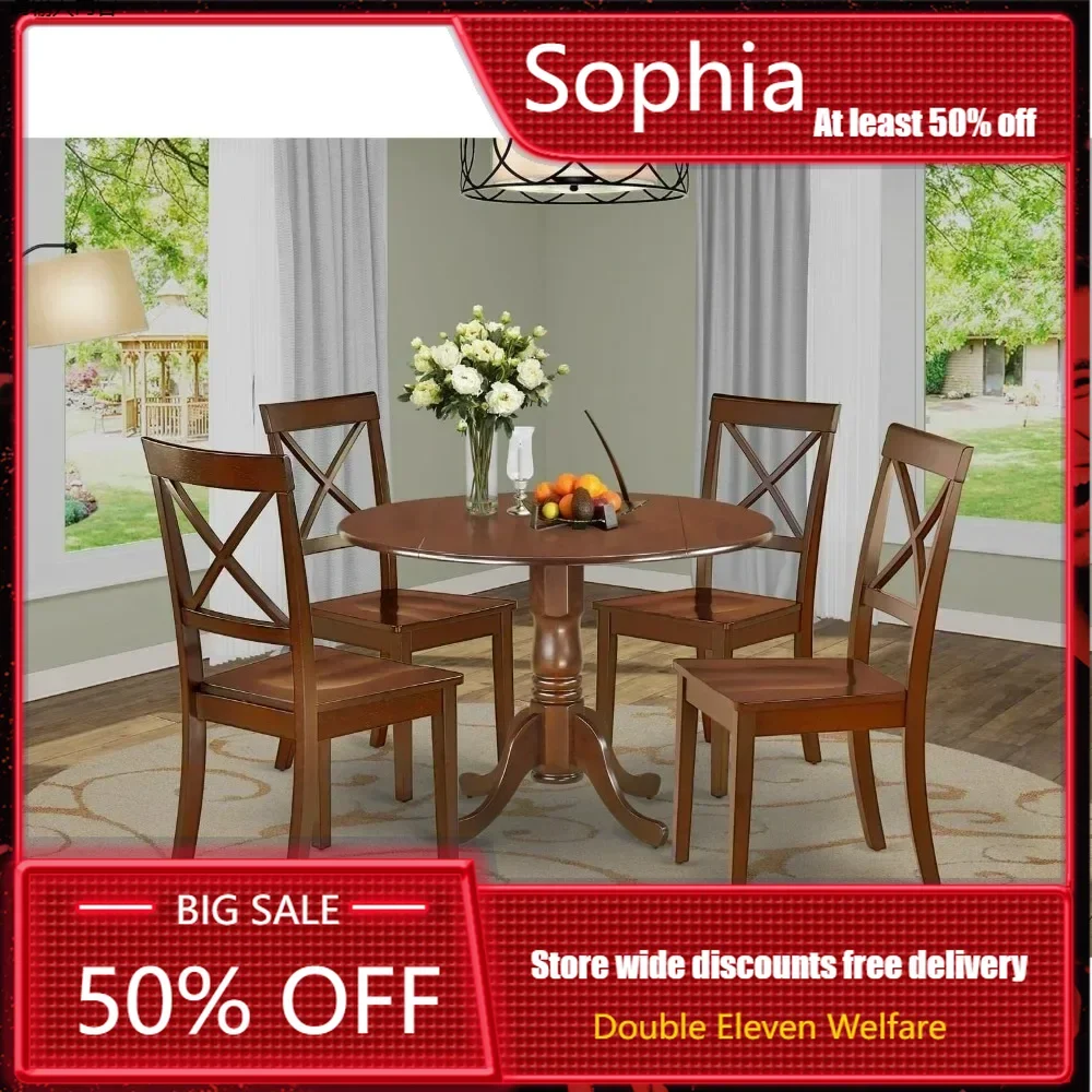 

Furniture 5-Piece Dining Table Set, 4 Dining Room Chairs with Wooden Seat - A Lovely Kitchen Table with Two 9-inch Drop leaves