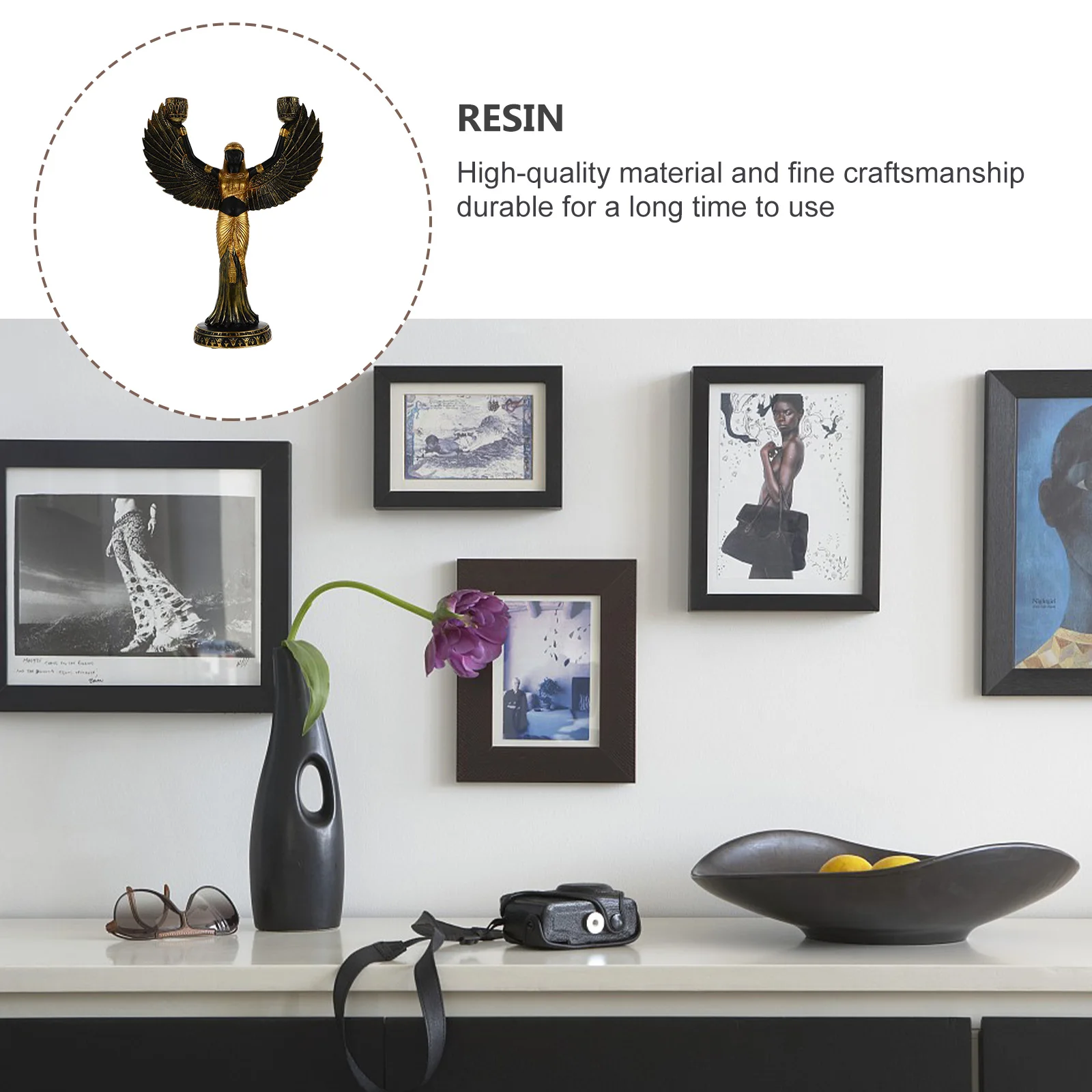 

Vintage Resin Holder Ancient Egyptian Carving Style Stand for Home Decor Bars Coffee Shops Hotel Candlestick