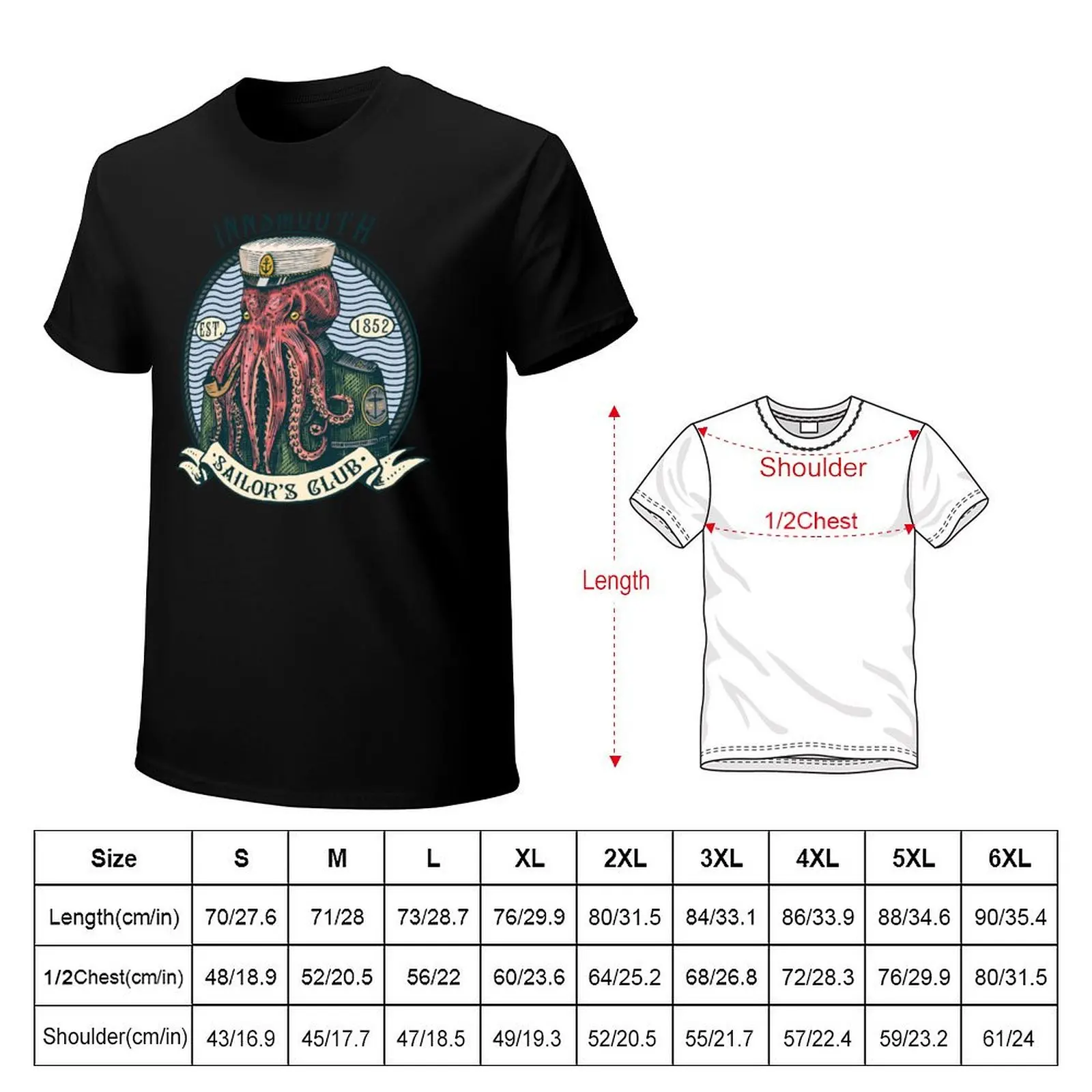 The Shadow over Innsmouth Lovecraft Cthulhu Sailor T-Shirt Big and Tall Crew Neck Tee