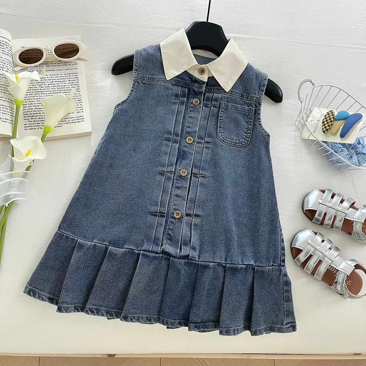 Summer 2026 Girls' New Sleeveless Dress Popular Female Treasure Korean Denim Vest Skirt Children's Long Skirt