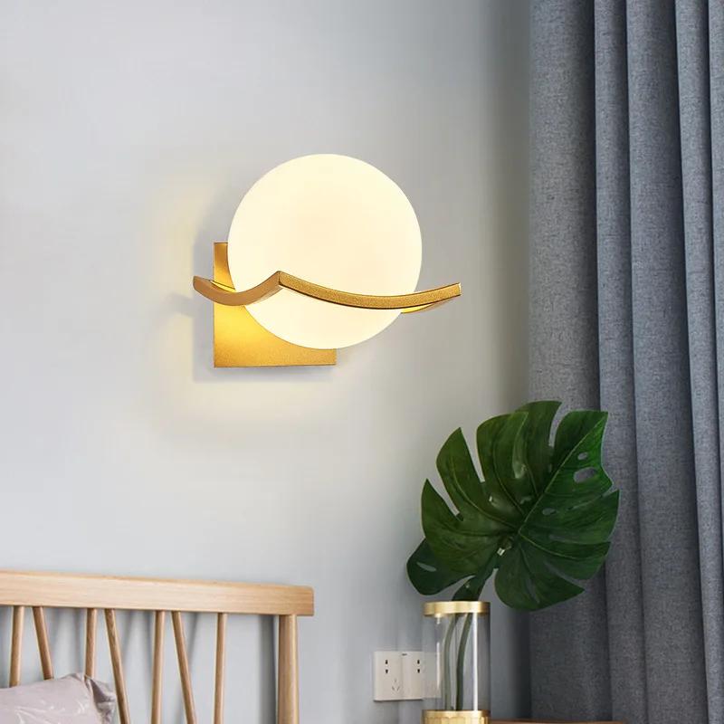 Post Modern Moon Wall Lamp Glass Shade White Black Gold Bedroom Decoration for Home Interior Sconce  Led Night Lights Fixtures