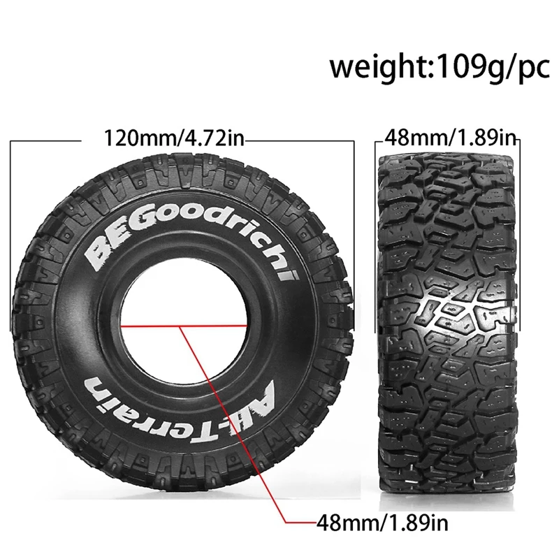 Juego de neumáticos de goma para coche teledirigido, 4 piezas, 120Mm, 1,9 pulgadas, TRX4, RC4WD, D90, Axial, SCX10, II, III, MST, 1/10