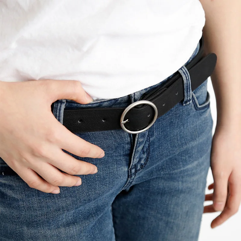 Fashion PU Leather Belt Women Round Buckle Pin Buckle Jeans Black Belt Chic Fancy Vintage Strap Female Waistband