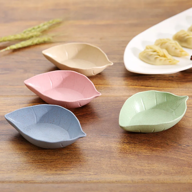 1pcs Home Creative Wheat Straw Leaves Seasoning Dish Kitchen Multi-use Small Dish Condiment Sauce Vinegar Tableware